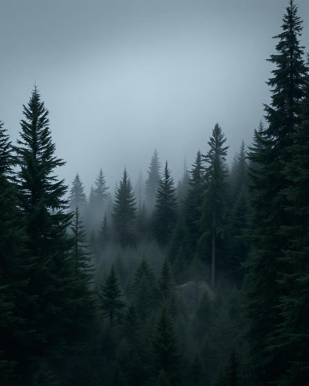 Foggy evergreen forest